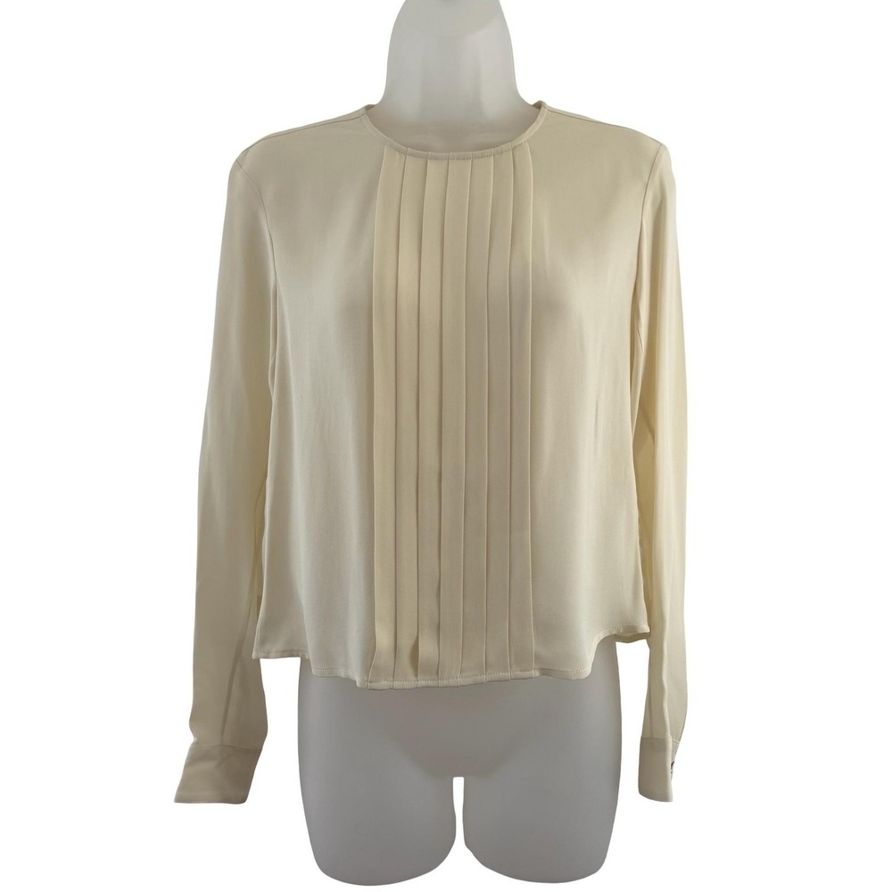 Rag & Bone 100% Silk Blouse XS White Pleated Minimalist Quiet Luxury Top Button